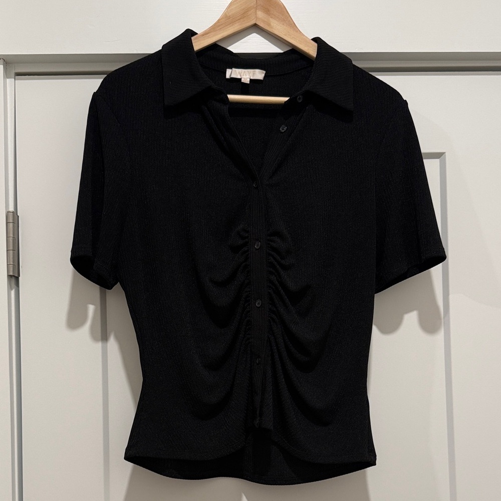 Wayf Black Ribbed Button-Front Top